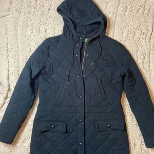 Lauren Ralph Lauren Blue Quilt Cotton Coat with Hood size Small